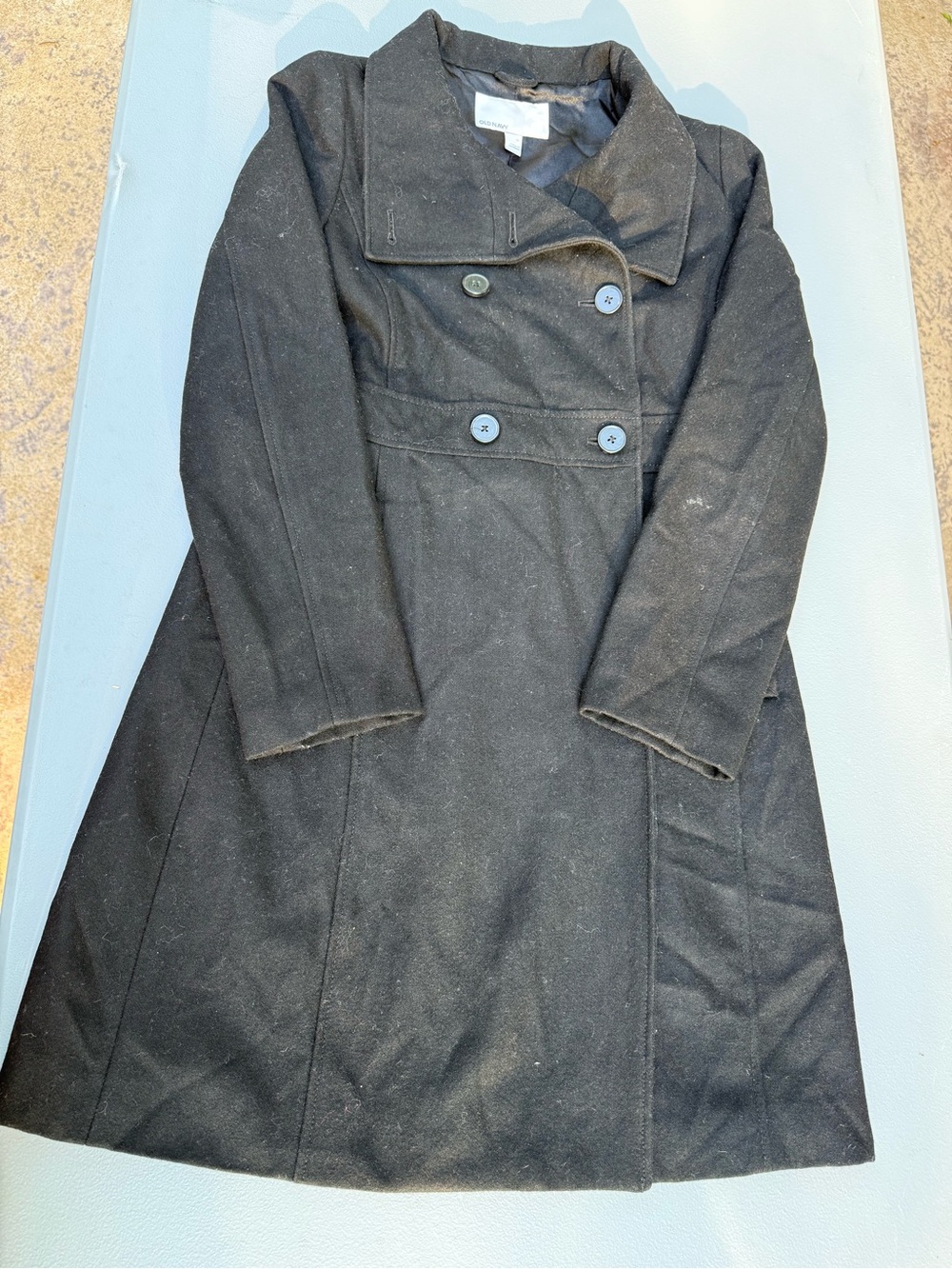 Old Navy Black Double-Breasted Wool-Blend Pea Coat